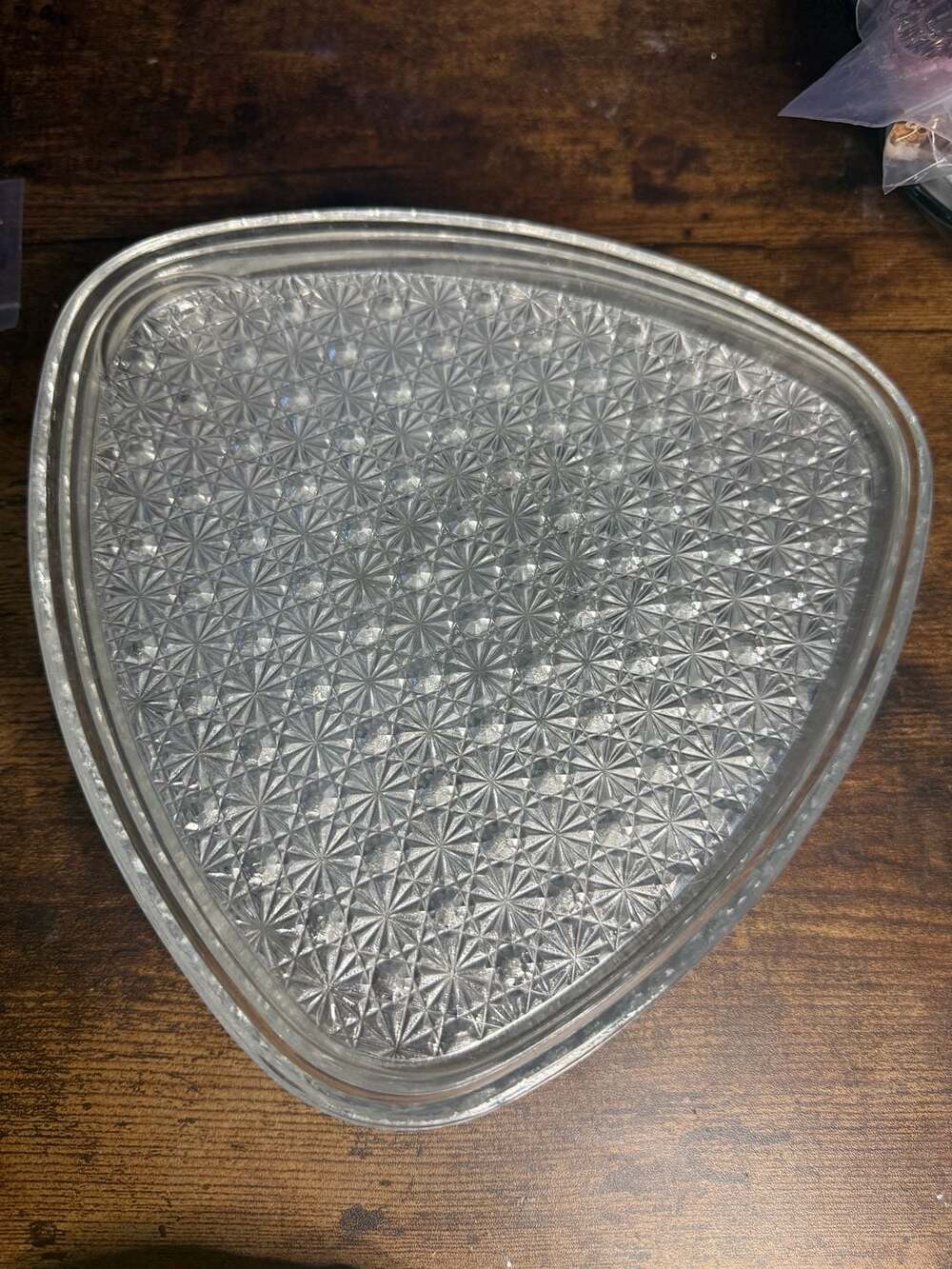 Set of 5 Triangle Daisy And Button Clear Glass Snack Plates